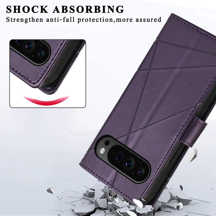For Google Pixel 9 Pro PU Genuine Leather Texture Embossed Line Phone Case(Purple)