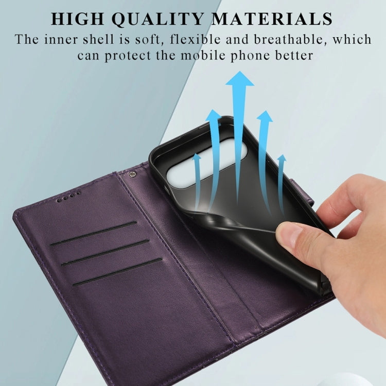 For Google Pixel 9 Pro PU Genuine Leather Texture Embossed Line Phone Case(Purple)
