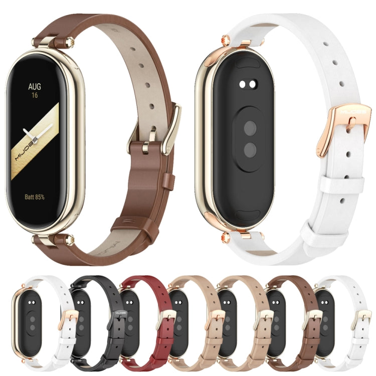 For Xiaomi Smart Band 10 / 9 / 8 Mijobs First Layer Cowhide Watch Band(Apricot Light Gold)