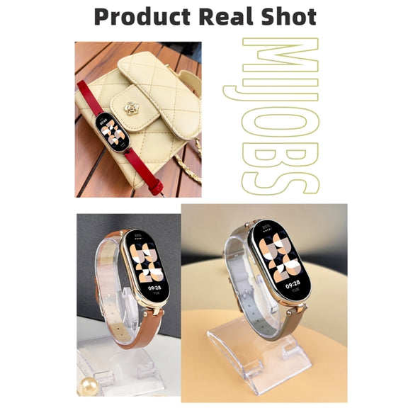 For Xiaomi Mi Band 8 / 9 / 9 NFC Mijobs First Layer Cowhide Watch Band(Red Light Gold)