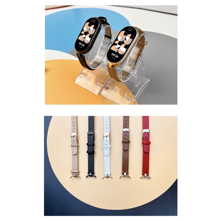 For Xiaomi Smart Band 10 / 9 / 8 Mijobs First Layer Cowhide Watch Band(White Light Gold)
