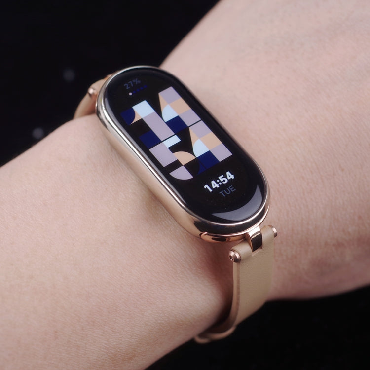 For Xiaomi Smart Band 10 / 9 / 8 Mijobs First Layer Cowhide Watch Band(White Rose Gold)