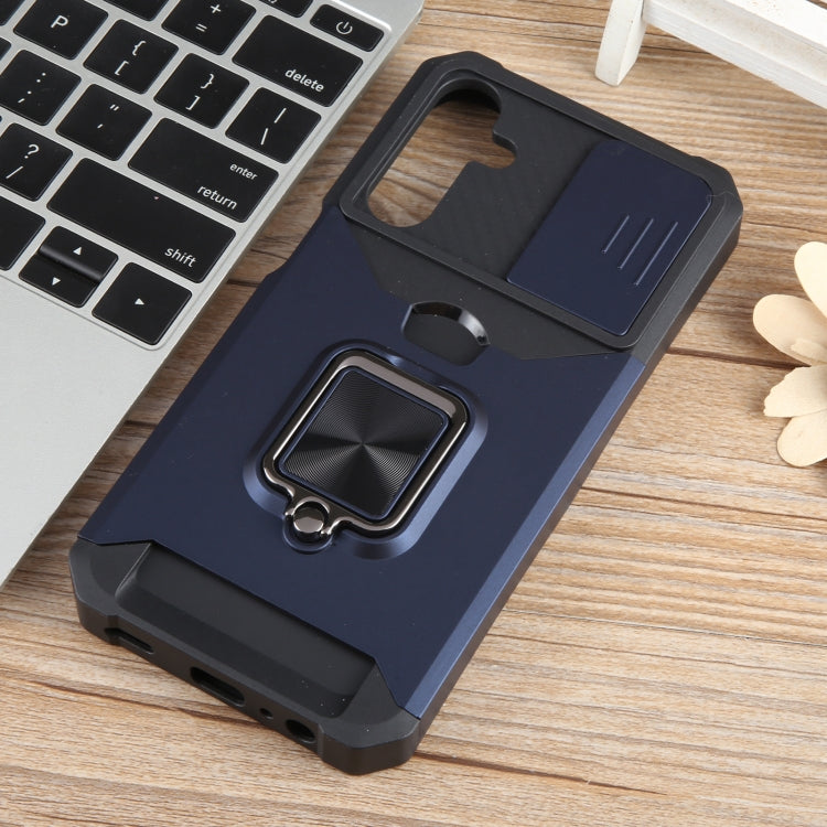 For Samsung Galaxy A15 Camera Shield Card Slot PC+TPU Phone Case(Blue)
