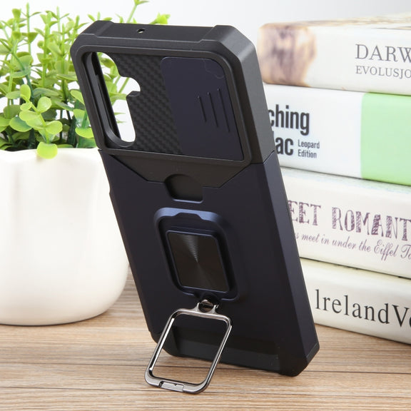 For Samsung Galaxy A15 Camera Shield Card Slot PC+TPU Phone Case(Blue)
