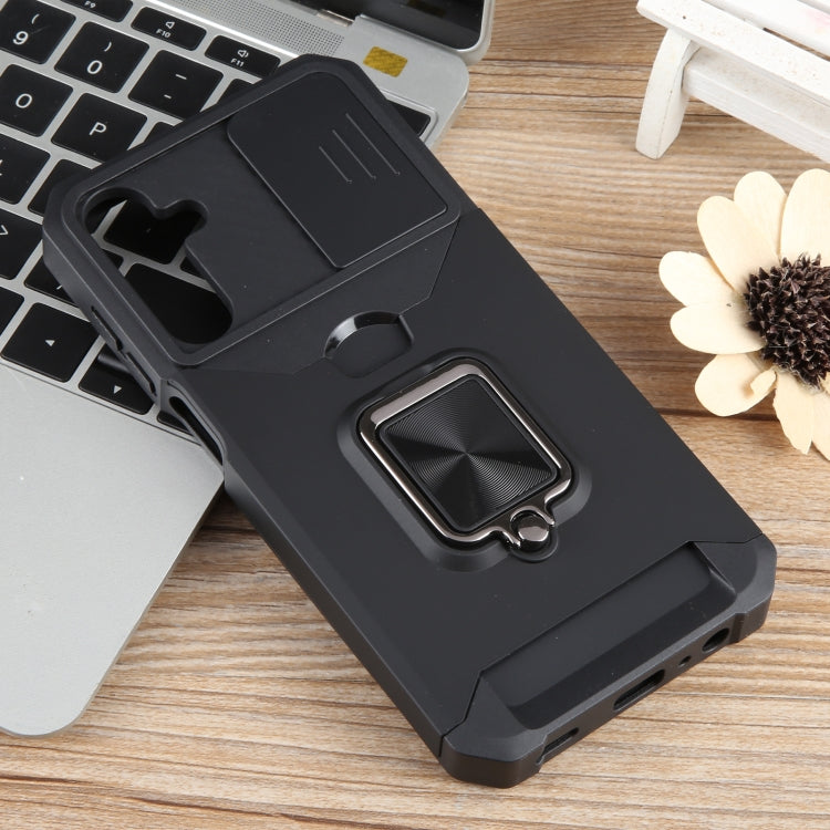 For Samsung Galaxy A15 Camera Shield Card Slot PC+TPU Phone Case(Black)