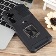 For Samsung Galaxy A15 Camera Shield Card Slot PC+TPU Phone Case(Black)