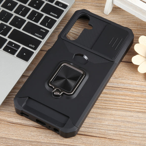 For Samsung Galaxy A15 Camera Shield Card Slot PC+TPU Phone Case(Black)
