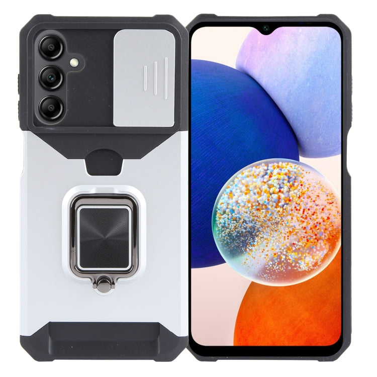 For Samsung Galaxy A15 Camera Shield Card Slot PC+TPU Phone Case(Silver)