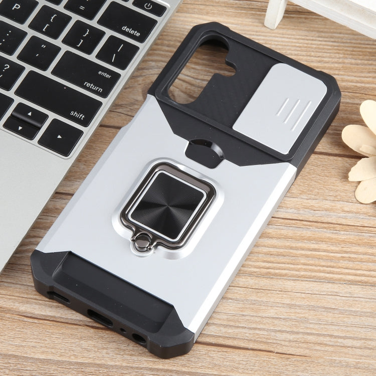 For Samsung Galaxy A15 Camera Shield Card Slot PC+TPU Phone Case(Silver)