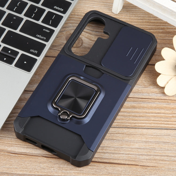 For Samsung Galaxy S24 5G Camera Shield Card Slot PC+TPU Phone Case(Blue)