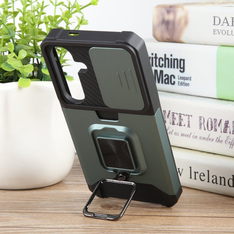 For Samsung Galaxy S24 5G Camera Shield Card Slot PC+TPU Phone Case(Dark Green)