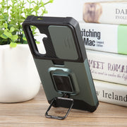 For Samsung Galaxy S24 5G Camera Shield Card Slot PC+TPU Phone Case(Dark Green)