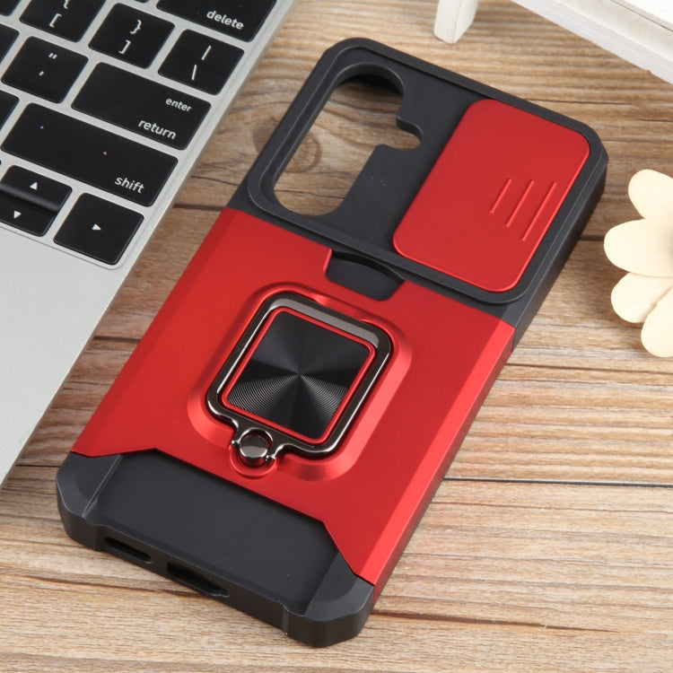 For Samsung Galaxy S24 5G Camera Shield Card Slot PC+TPU Phone Case(Red)