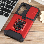 For Samsung Galaxy S24 5G Camera Shield Card Slot PC+TPU Phone Case(Red)