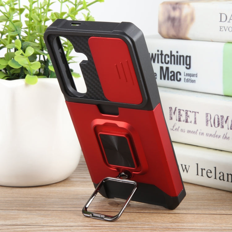 For Samsung Galaxy S24 5G Camera Shield Card Slot PC+TPU Phone Case(Red)