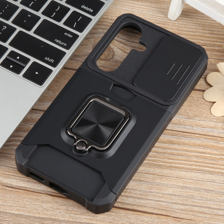 For Samsung Galaxy S24 5G Camera Shield Card Slot PC+TPU Phone Case(Black)