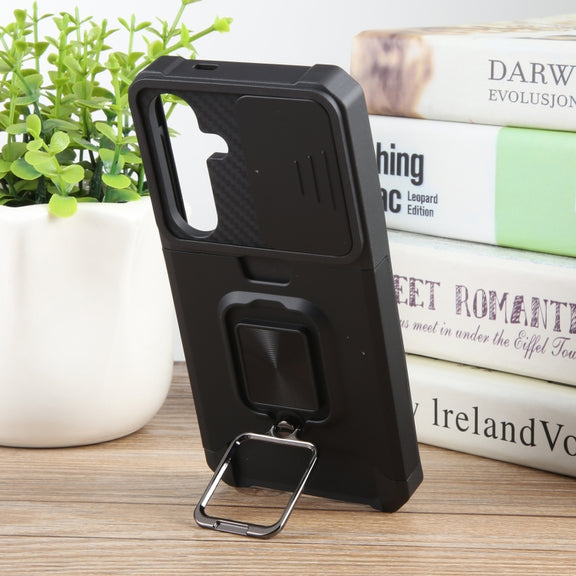 For Samsung Galaxy S24 5G Camera Shield Card Slot PC+TPU Phone Case(Black)