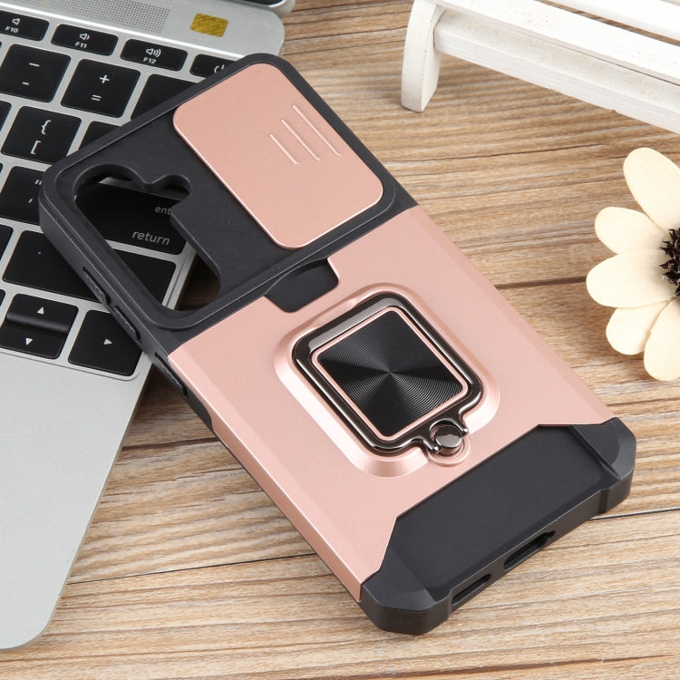 For Samsung Galaxy S24 5G Camera Shield Card Slot PC+TPU Phone Case(Rose Gold)
