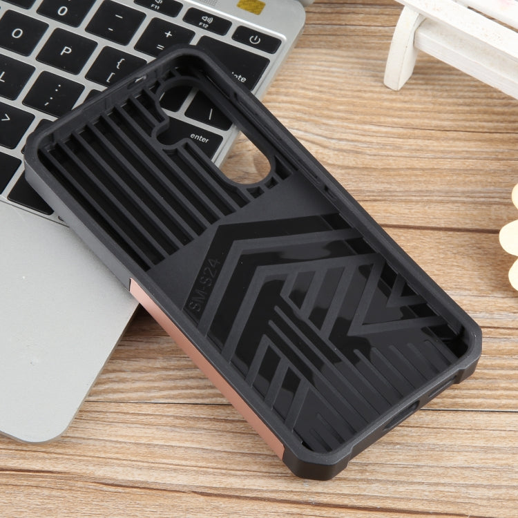 For Samsung Galaxy S24 5G Camera Shield Card Slot PC+TPU Phone Case(Rose Gold)