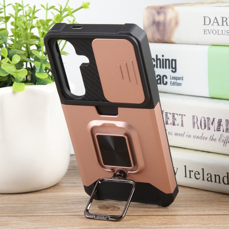 For Samsung Galaxy S24 5G Camera Shield Card Slot PC+TPU Phone Case(Rose Gold)