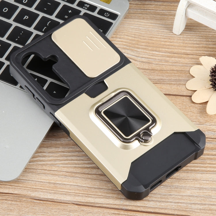 For Samsung Galaxy S24 5G Camera Shield Card Slot PC+TPU Phone Case(Gold)