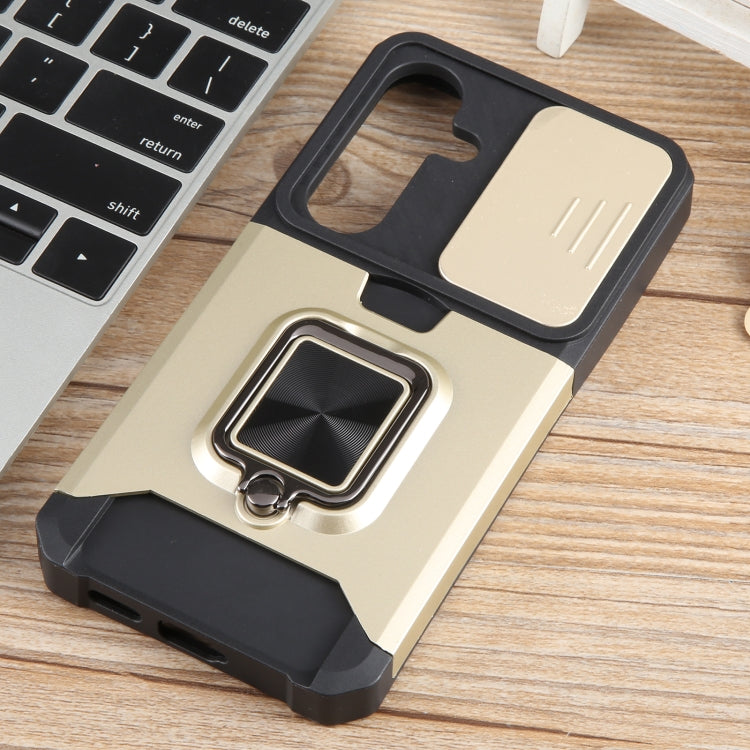 For Samsung Galaxy S24 5G Camera Shield Card Slot PC+TPU Phone Case(Gold)