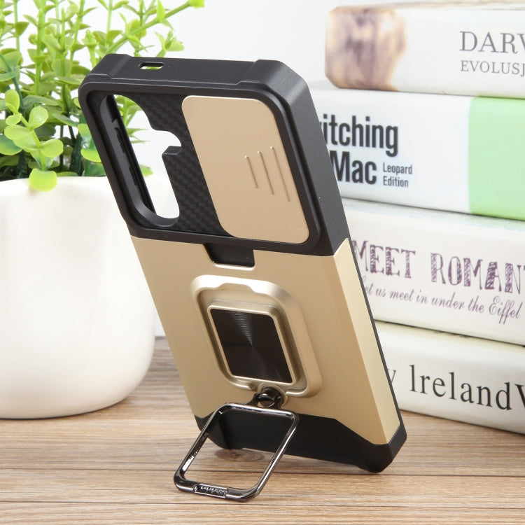 For Samsung Galaxy S24 5G Camera Shield Card Slot PC+TPU Phone Case(Gold)