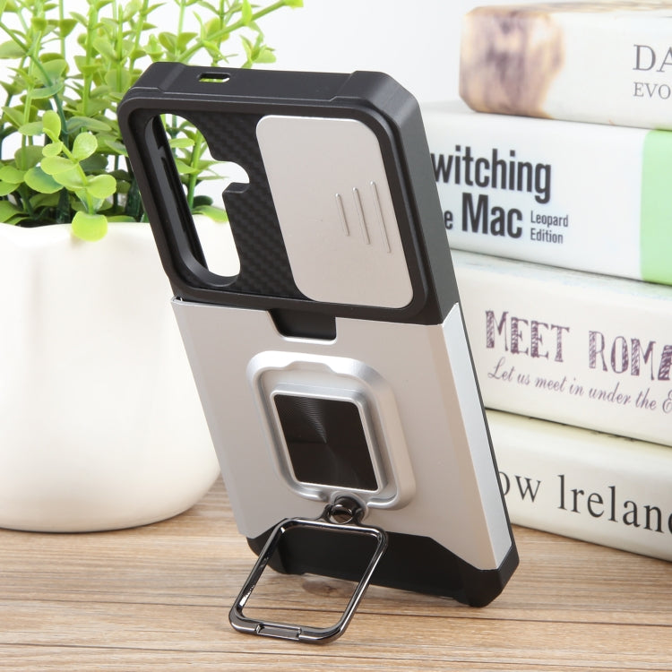 For Samsung Galaxy S24 5G Camera Shield Card Slot PC+TPU Phone Case(Silver)