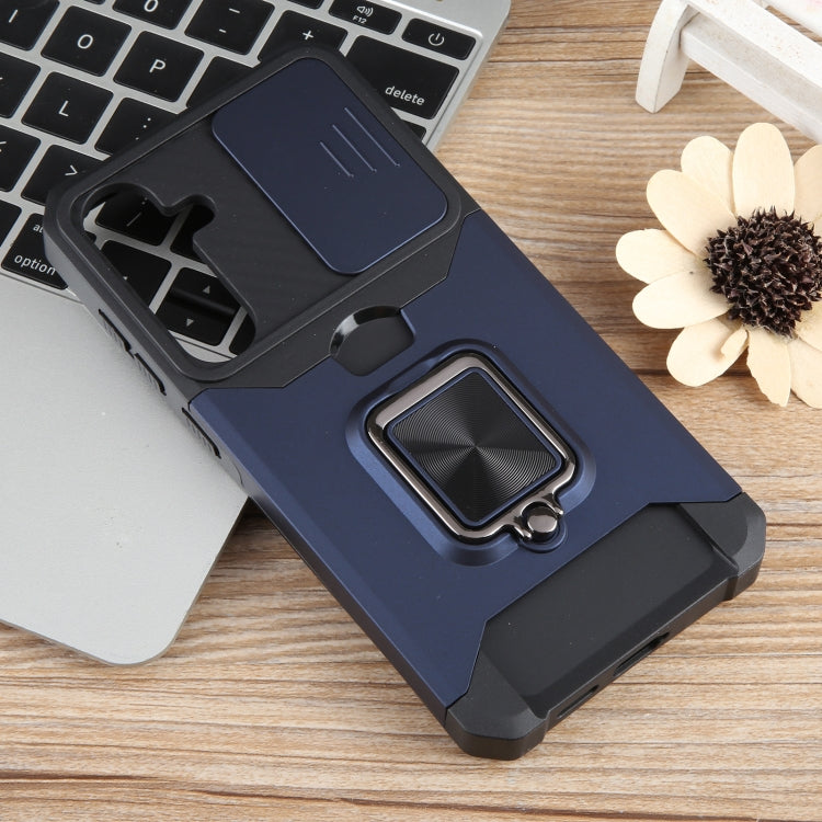 For Samsung Galaxy S24+ 5G Camera Shield Card Slot PC+TPU Phone Case(Blue)