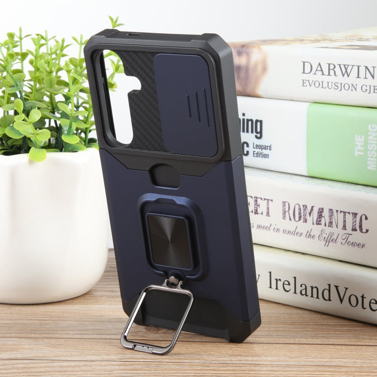 For Samsung Galaxy S24+ 5G Camera Shield Card Slot PC+TPU Phone Case(Blue)
