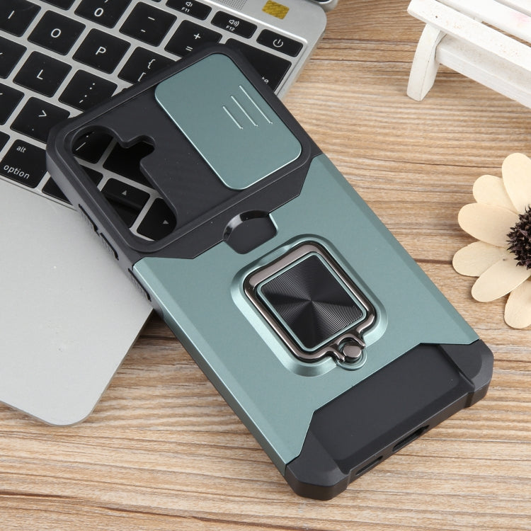 For Samsung Galaxy S24+ 5G Camera Shield Card Slot PC+TPU Phone Case(Dark Green)