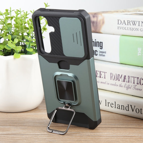 For Samsung Galaxy S24+ 5G Camera Shield Card Slot PC+TPU Phone Case(Dark Green)
