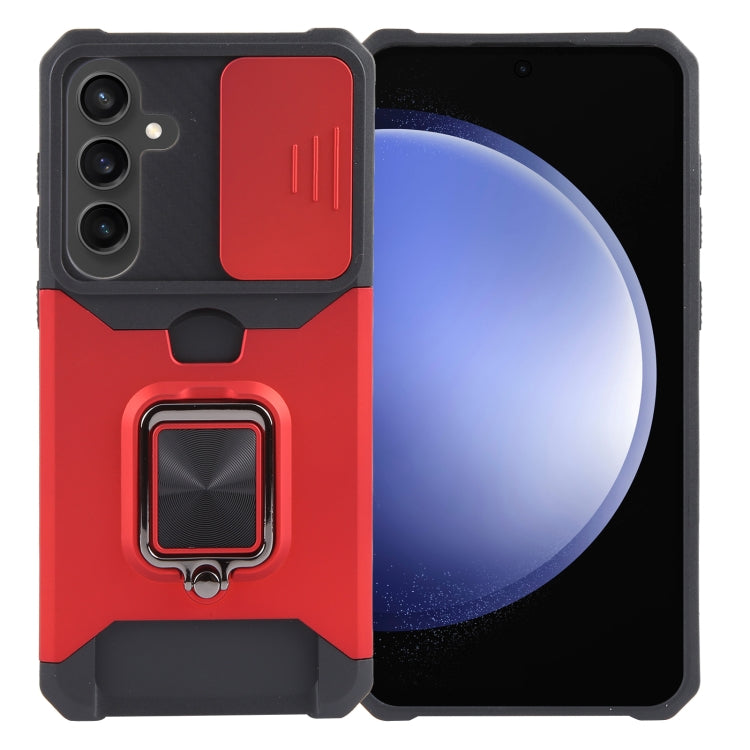 For Samsung Galaxy S24+ 5G Camera Shield Card Slot PC+TPU Phone Case(Red)