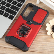 For Samsung Galaxy S24+ 5G Camera Shield Card Slot PC+TPU Phone Case(Red)