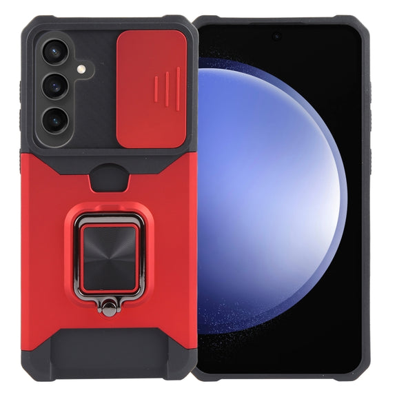 For Samsung Galaxy S24+ 5G Camera Shield Card Slot PC+TPU Phone Case(Red)