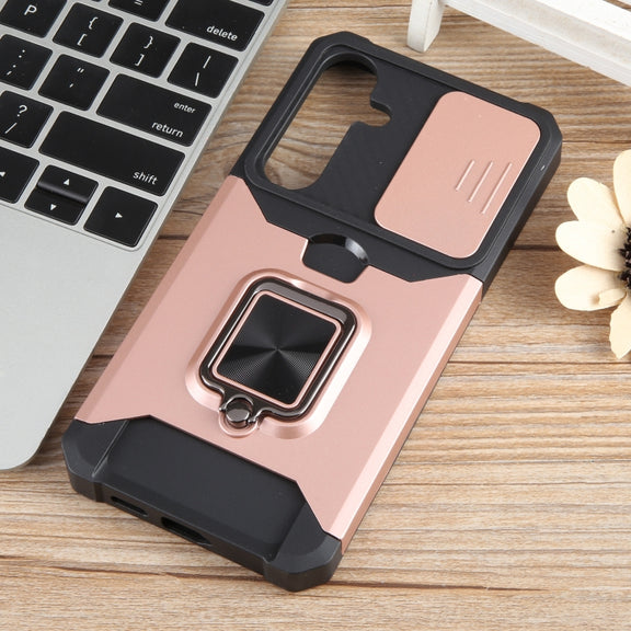 For Samsung Galaxy S24+ 5G Camera Shield Card Slot PC+TPU Phone Case(Rose Gold)