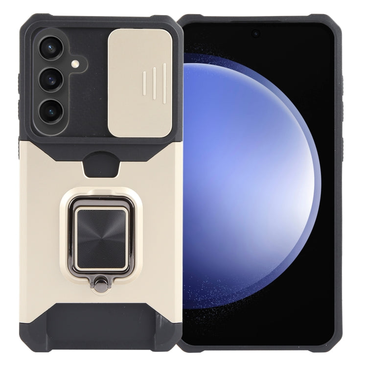 For Samsung Galaxy S24+ 5G Camera Shield Card Slot PC+TPU Phone Case(Gold)