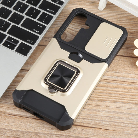 For Samsung Galaxy S24+ 5G Camera Shield Card Slot PC+TPU Phone Case(Gold)