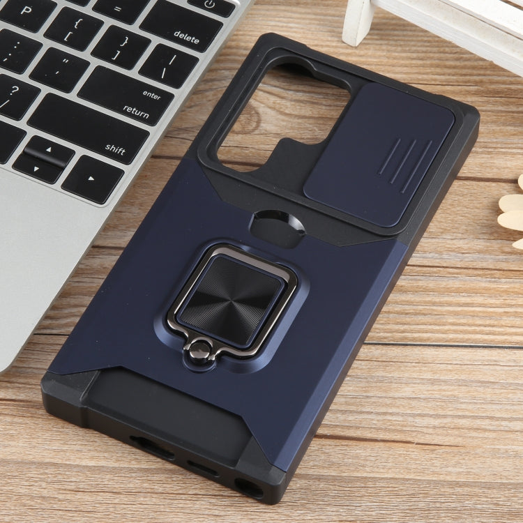 For Samsung Galaxy S24 Ultra 5G Camera Shield Card Slot PC+TPU Phone Case(Blue)