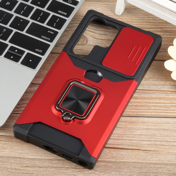 For Samsung Galaxy S24 Ultra 5G Camera Shield Card Slot PC+TPU Phone Case(Red)