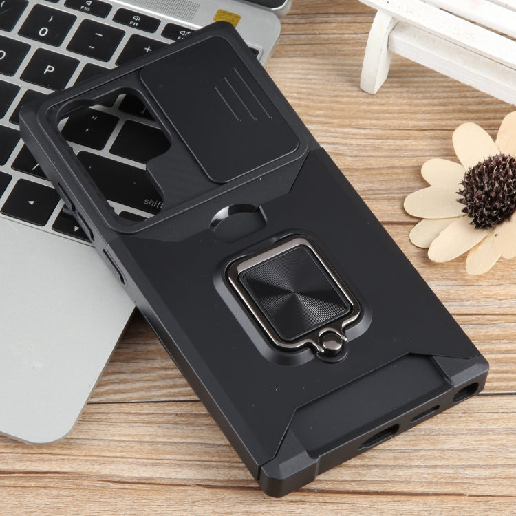 For Samsung Galaxy S24 Ultra 5G Camera Shield Card Slot PC+TPU Phone Case(Black)