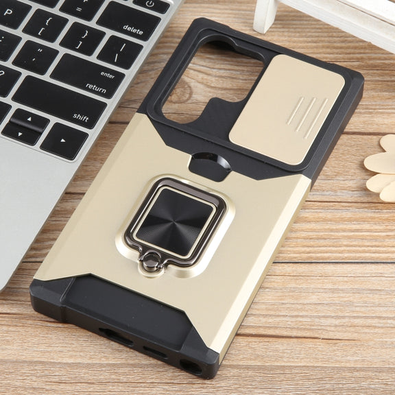 For Samsung Galaxy S24 Ultra 5G Camera Shield Card Slot PC+TPU Phone Case(Gold)