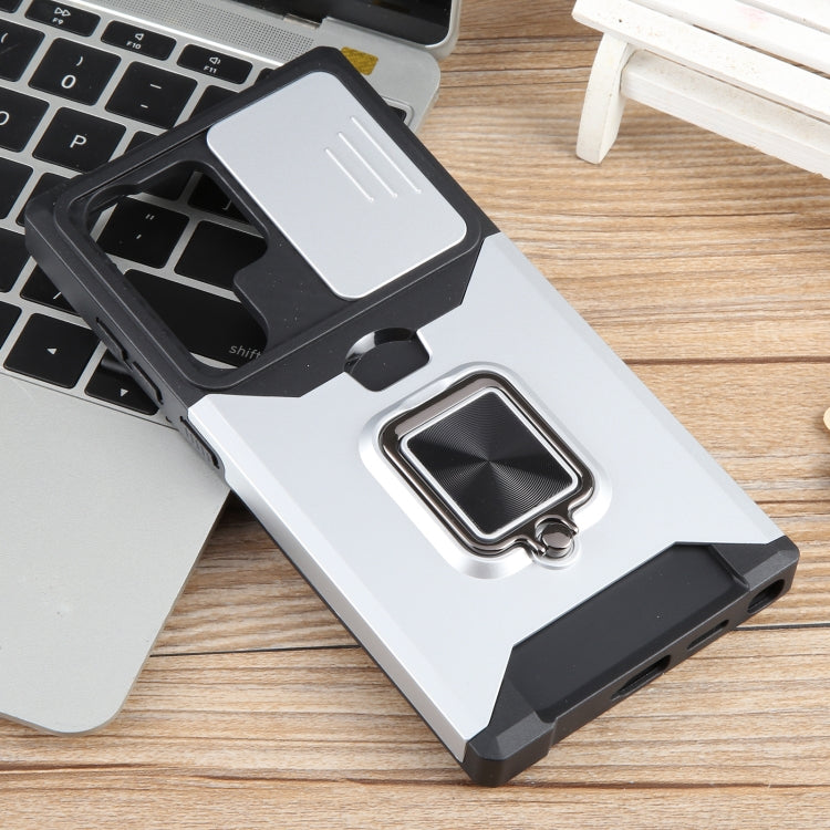 For Samsung Galaxy S24 Ultra 5G Camera Shield Card Slot PC+TPU Phone Case(Silver)