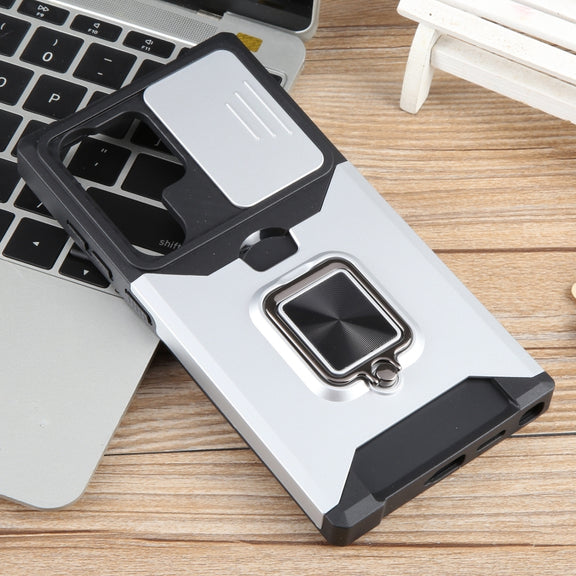 For Samsung Galaxy S24 Ultra 5G Camera Shield Card Slot PC+TPU Phone Case(Silver)