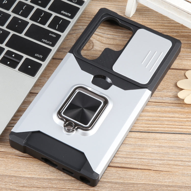 For Samsung Galaxy S24 Ultra 5G Camera Shield Card Slot PC+TPU Phone Case(Silver)