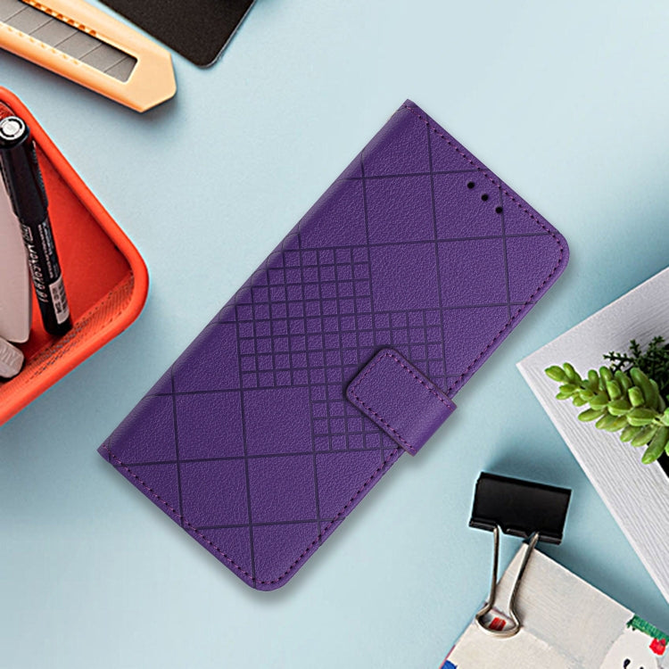 For iPhone 16 Pro Max Rhombic Grid Texture Leather Phone Case(Purple)