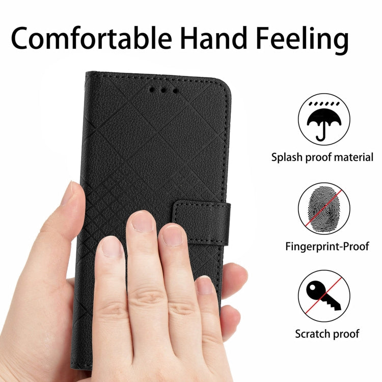For iPhone 16 Plus Rhombic Grid Texture Leather Phone Case(Black)
