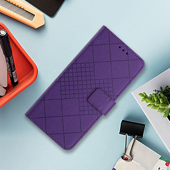 For iPhone 16 Rhombic Grid Texture Leather Phone Case(Purple)