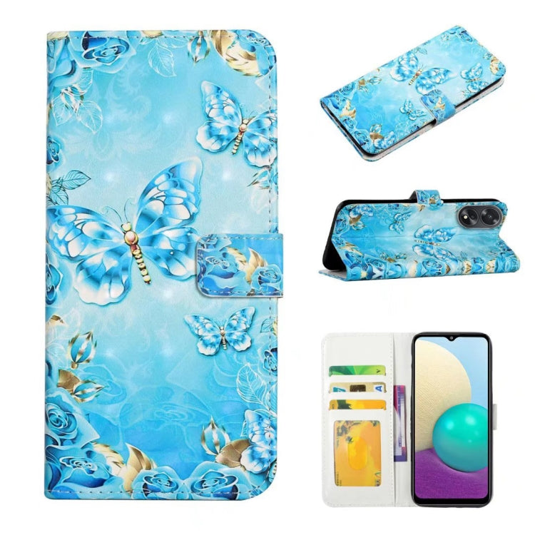 For OPPO A58 Oil Embossed 3D Drawing Leather Phone Case(Blue Butterflies)