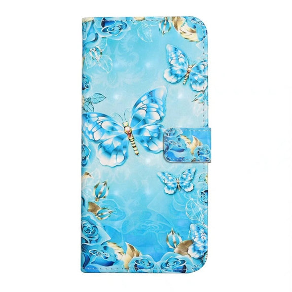 For OPPO A58 Oil Embossed 3D Drawing Leather Phone Case(Blue Butterflies)